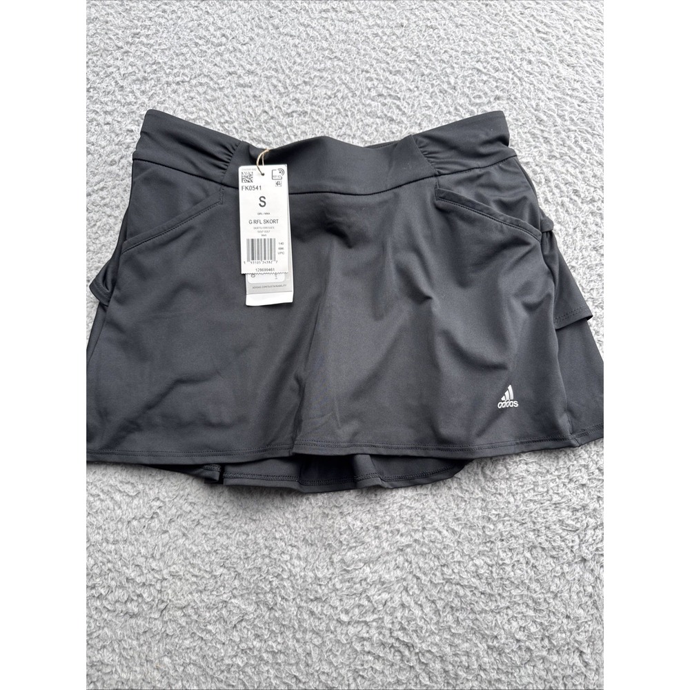 Adidas Skort Girls Small Black Solid Ruffle Aeroready Golf Skirt FK0541